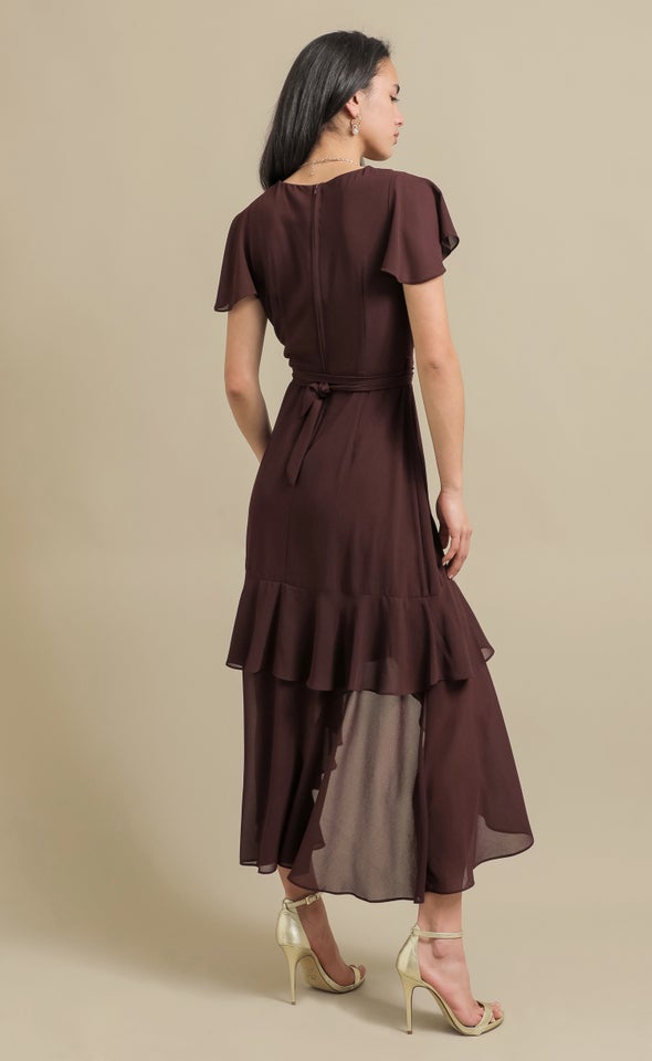 Chiffon Tier Ruffle Wrap Maxi Dark Aubergine