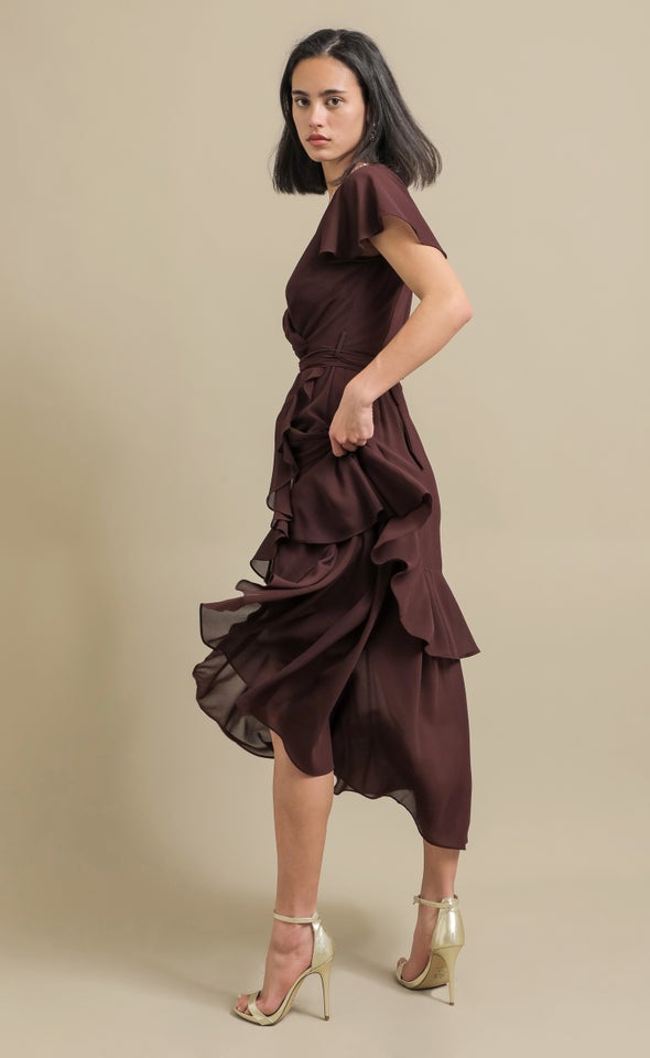 Chiffon Tier Ruffle Wrap Maxi Dark Aubergine