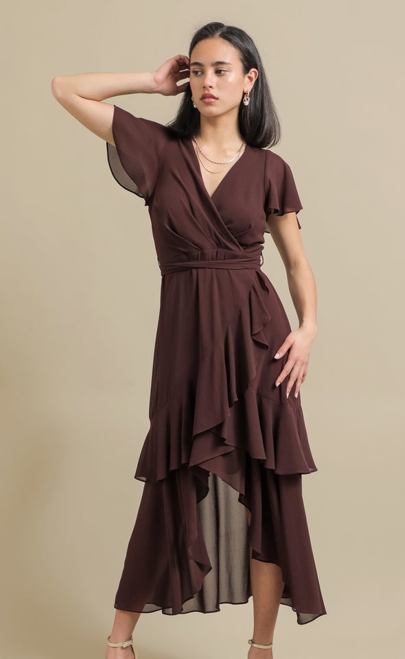 Chiffon Tier Ruffle Wrap Maxi Dark Aubergine