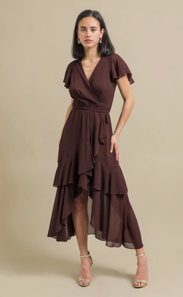 Chiffon Tier Ruffle Wrap Maxi Dark Aubergine