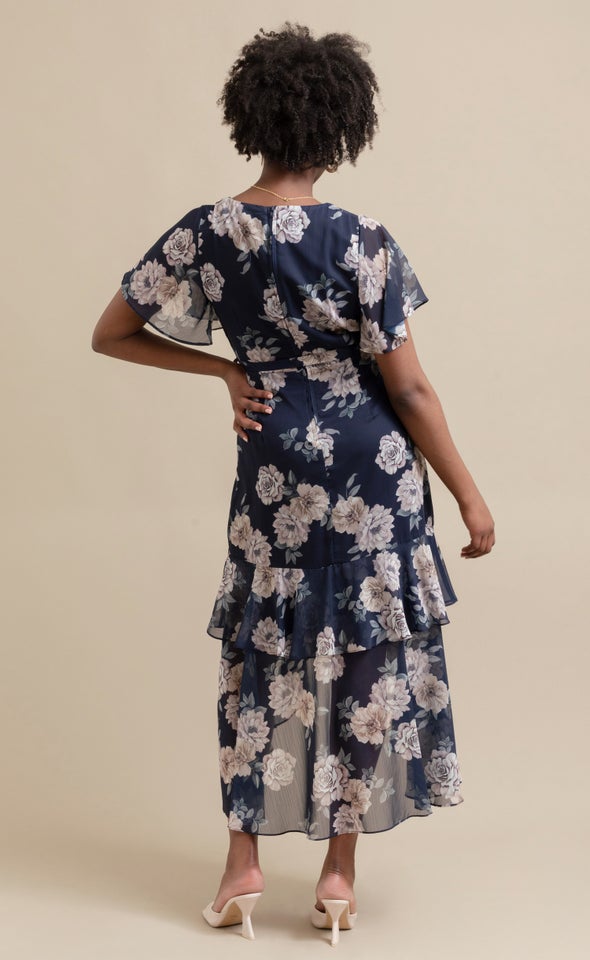 Chiffon Tier Ruffle Wrap Maxi Navy/floral