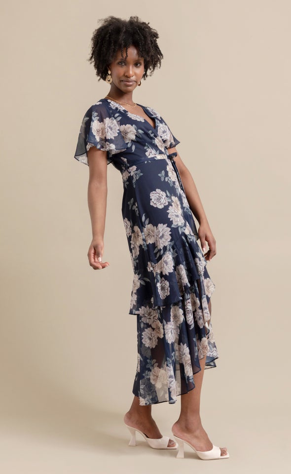 Chiffon Tier Ruffle Wrap Maxi Navy/floral