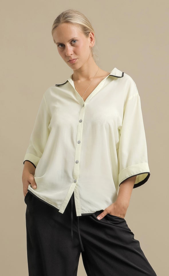 Contrast Binding Lyocell Shirt Lemon