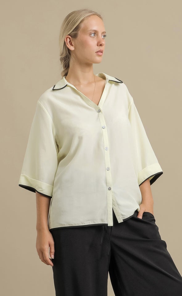 Contrast Binding Lyocell Shirt Lemon