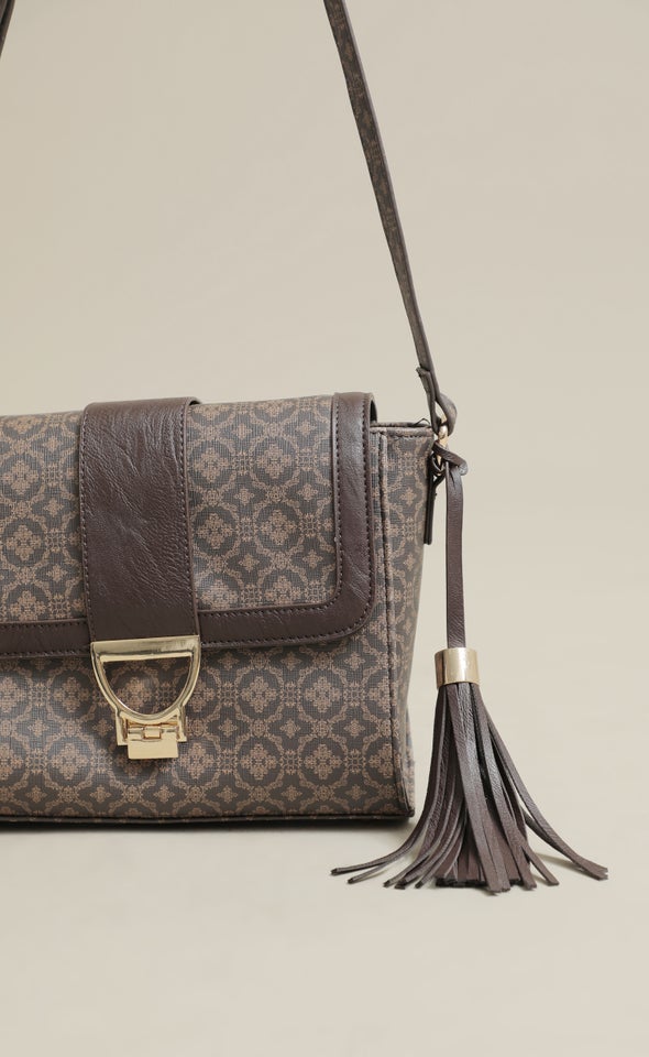 Contrast Print Satchel Brown