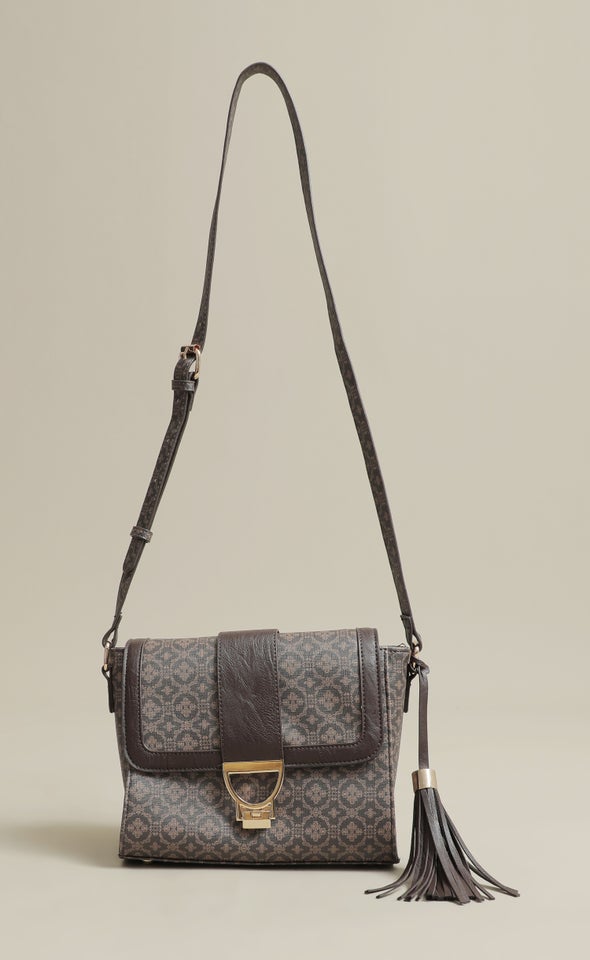 Contrast Print Satchel Brown