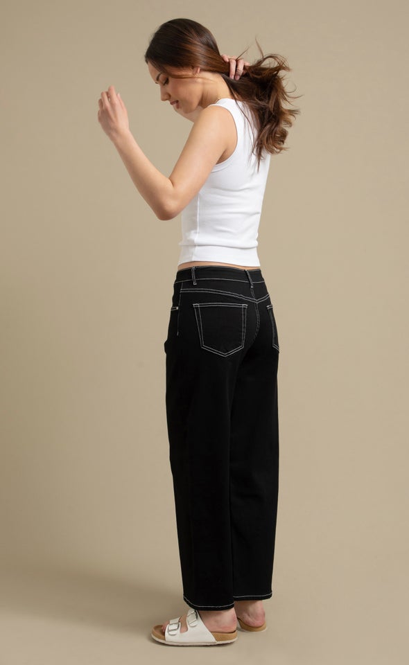 Contrast Stitch Wide Leg Jeans Black