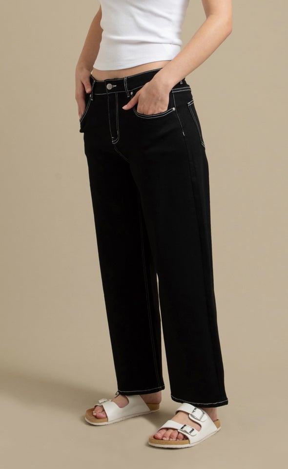 Contrast Stitch Wide Leg Jeans Black