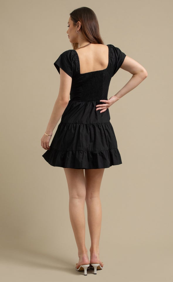 Cotton Flutter Slv Tier Dress Black