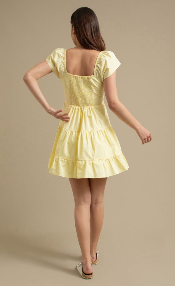 Cotton Flutter Slv Tier Dress Lemon