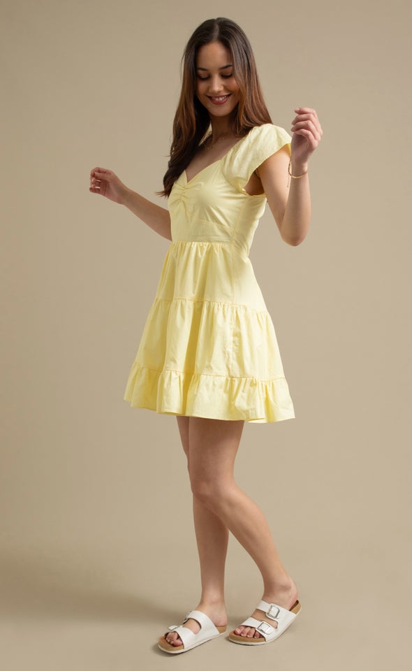 Cotton Flutter Slv Tier Dress Lemon