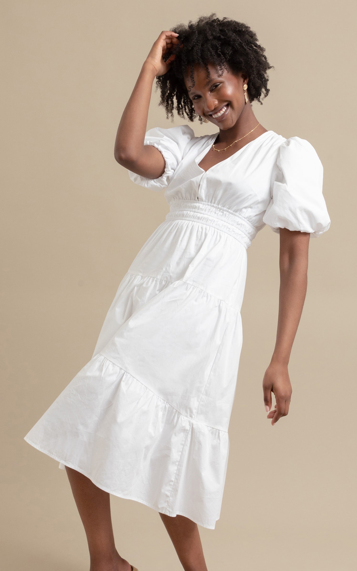 Cotton Poplin Puff Sleeve Dress Pagani