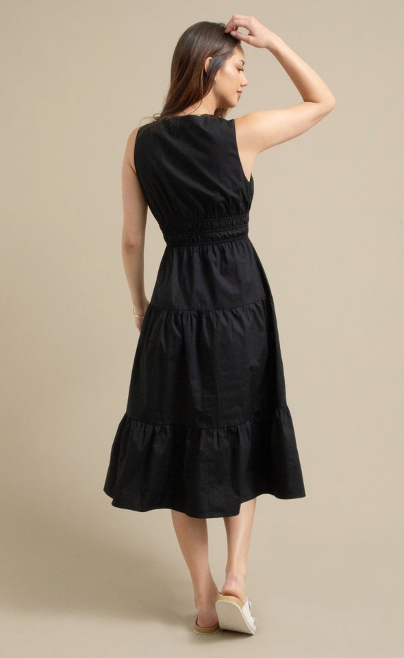 Cotton Poplin Sleeveless Dress Black