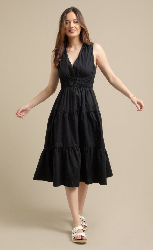 Cotton Poplin Sleeveless Dress Black