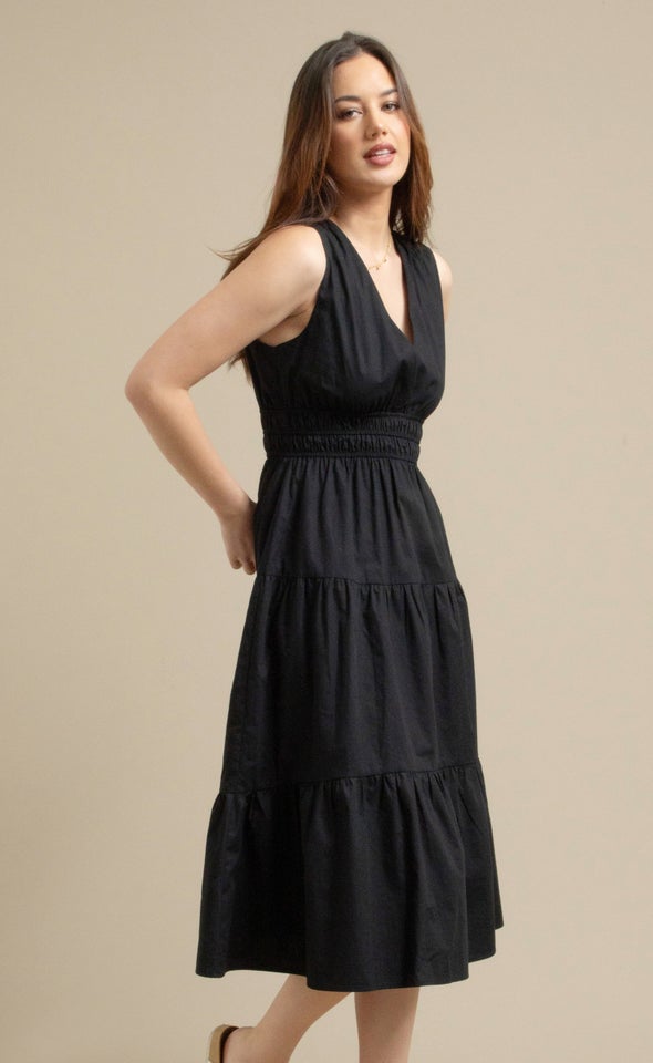 Cotton Poplin Sleeveless Dress Black