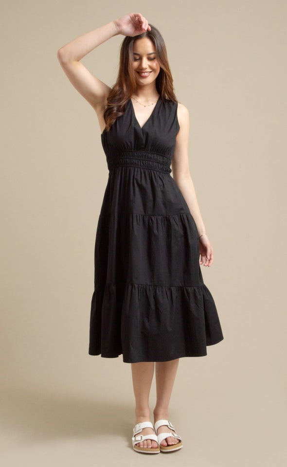 Cotton Poplin Sleeveless Dress Black