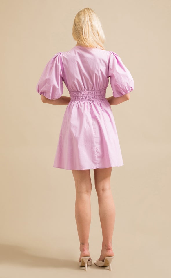 Cotton Puff Sleeve Short Dress Light Orchid