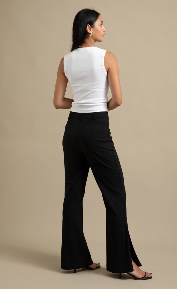 Crepe Suiting Side Split Pants Black