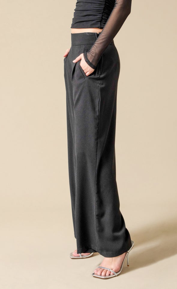 Crepe Suiting Wide Leg Pants Black