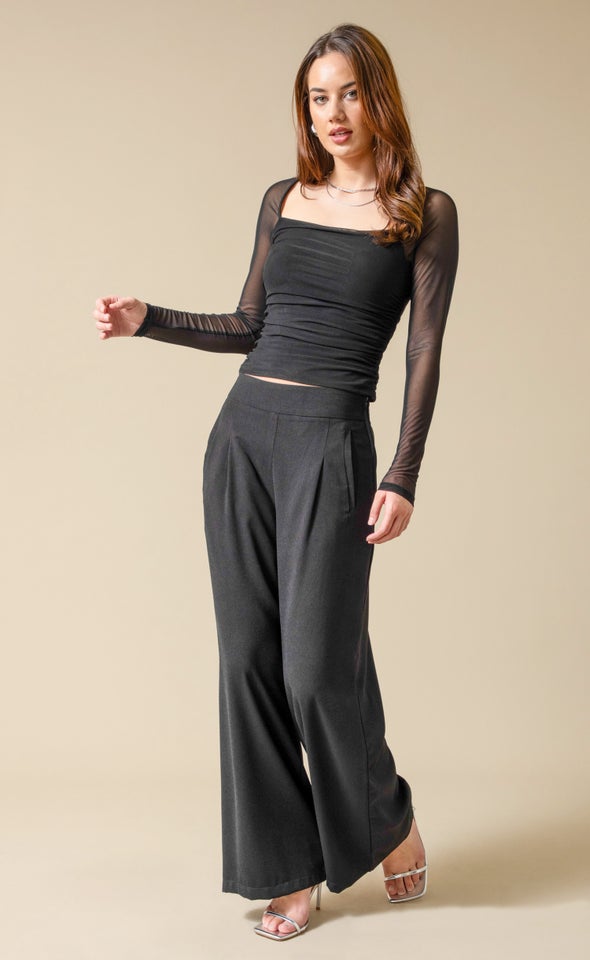 Crepe Suiting Wide Leg Pants Black