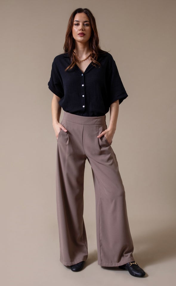 Crepe Suiting Wide Leg Pants Mushroom