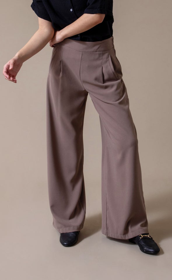 Crepe Suiting Wide Leg Pants Mushroom