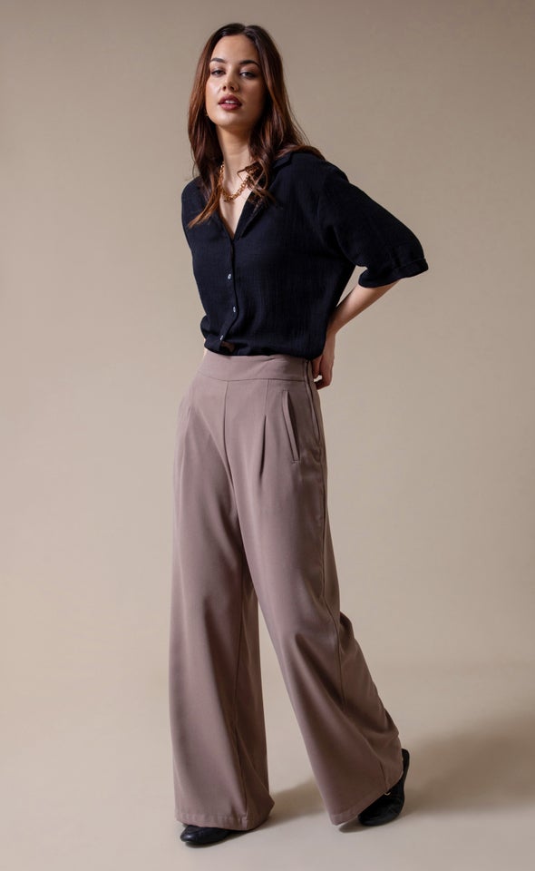 Crepe Suiting Wide Leg Pants Mushroom