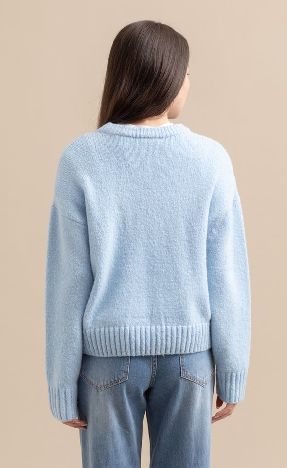 Crew Neck Long Sleeve Sweater Icy Blue