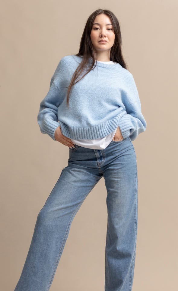 Crew Neck Long Sleeve Sweater Icy Blue