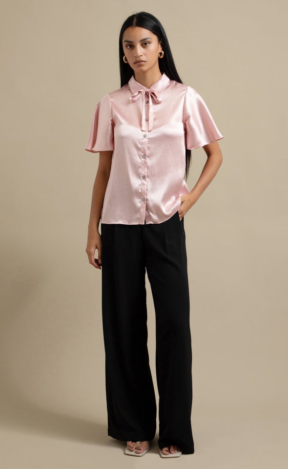 Crinkle Chiffon Flutter Sleeve Shirt Baby Pink