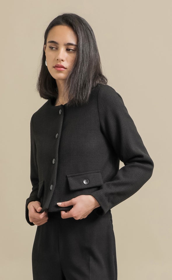 Cropped Boucle Jacket Black