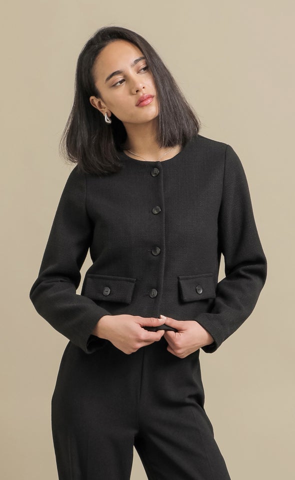 Cropped Boucle Jacket Black