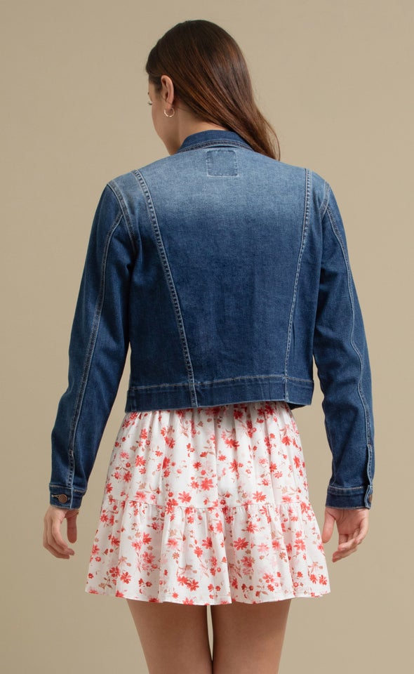 Cropped Length Denim Jacket Blue