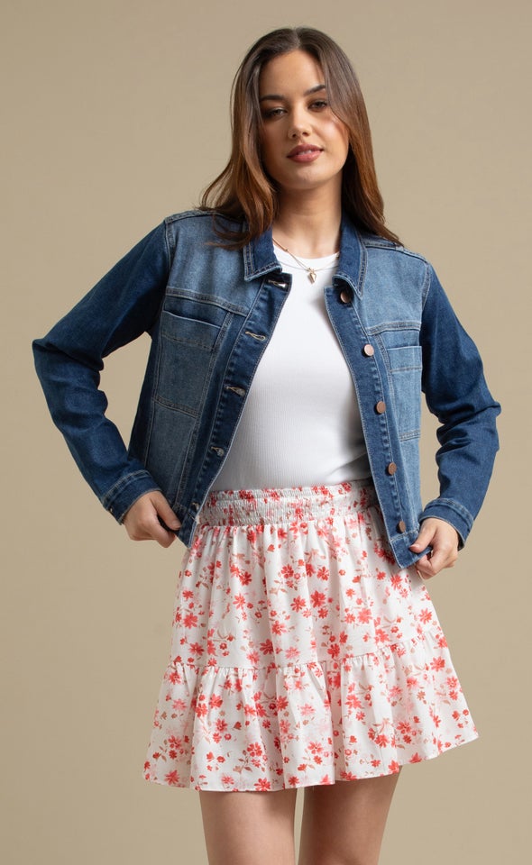 Cropped Length Denim Jacket Blue