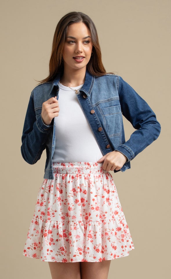 Cropped Length Denim Jacket Blue