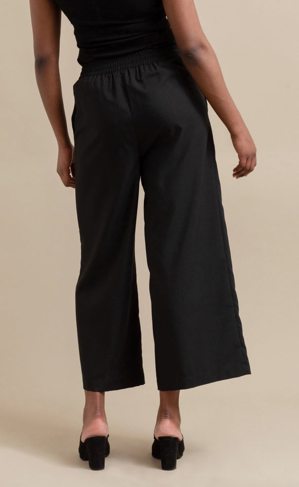 Cropped Linen Look Pants Black