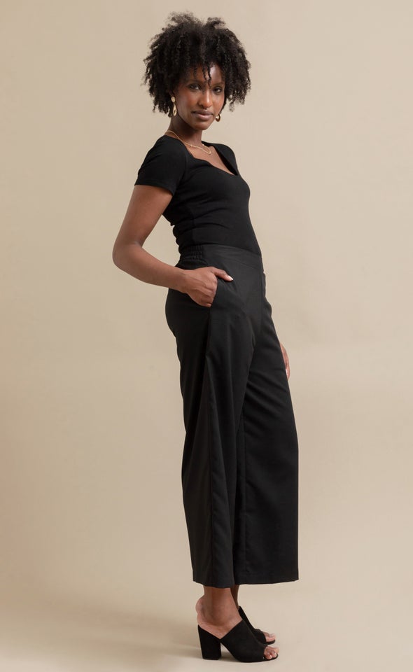 Cropped Linen Look Pants Black