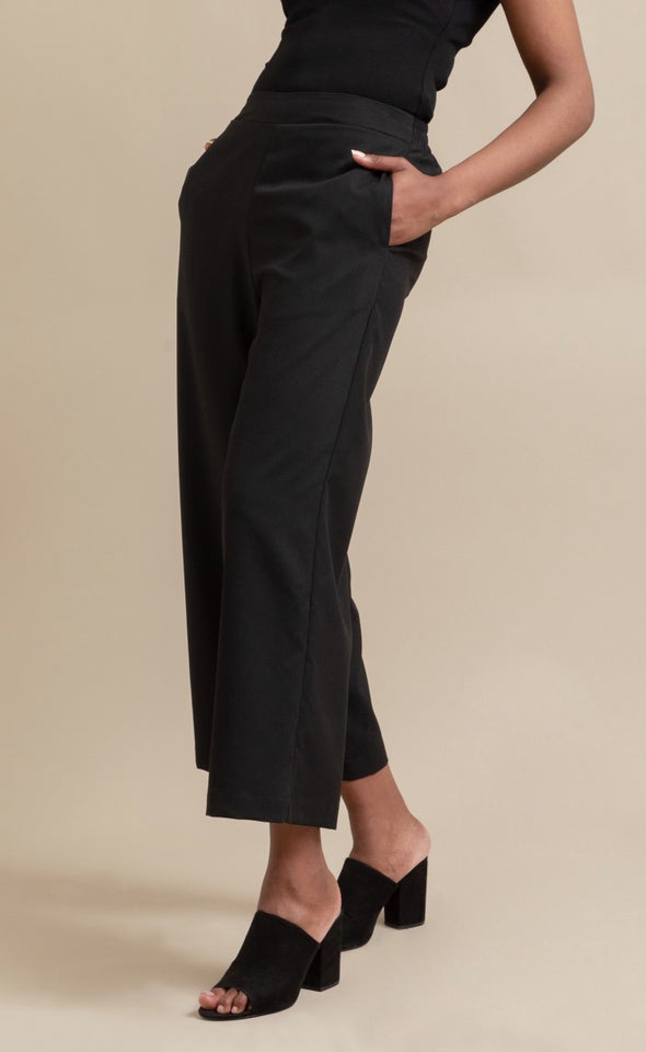 Cropped Linen Look Pants Black