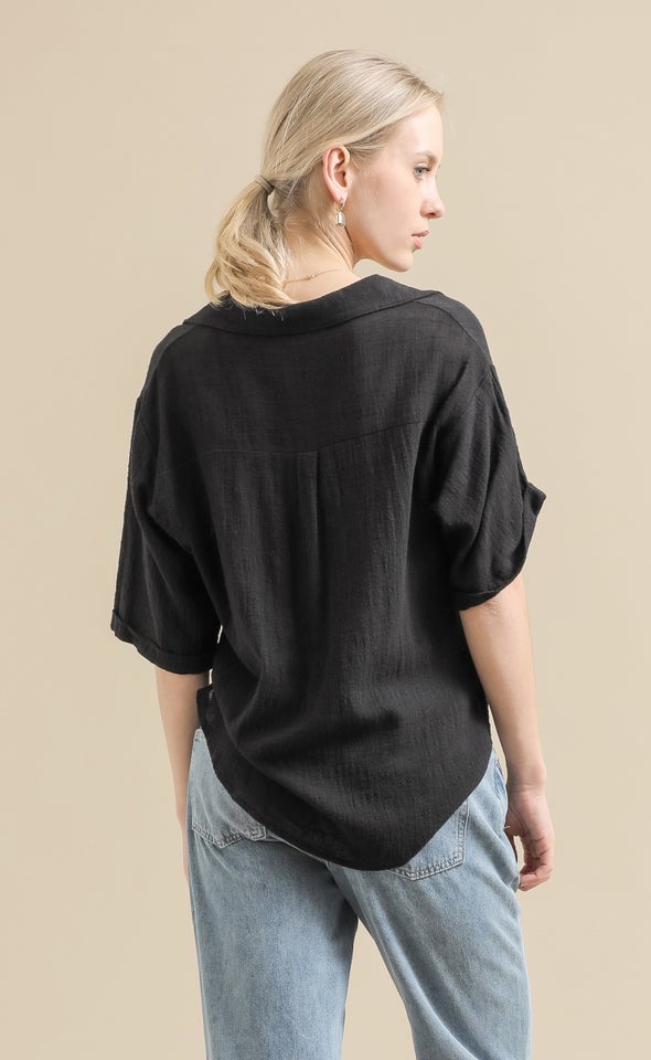 Cuffed Sleeve Shirt Black