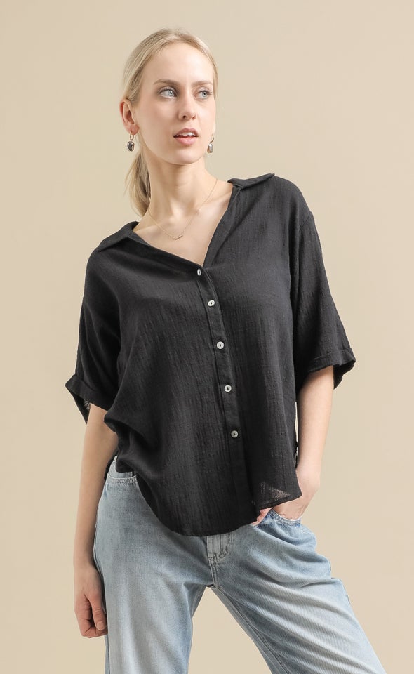 Cuffed Sleeve Shirt Black