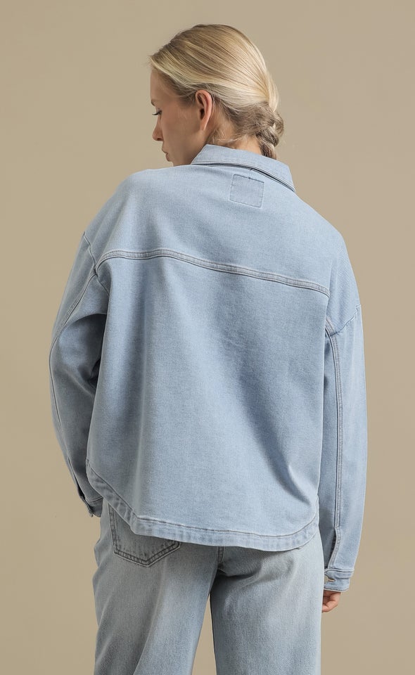 Curved Hem Denim Jacket Blue