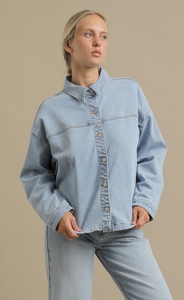 Curved Hem Denim Jacket Blue