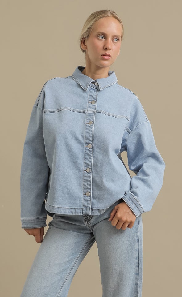 Curved Hem Denim Jacket Blue