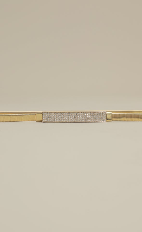 Diamante Face Stretch Belt Gold