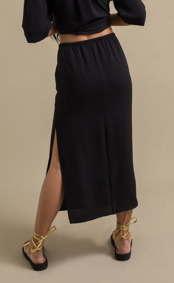 Drawcord Linen Look Skirt Black