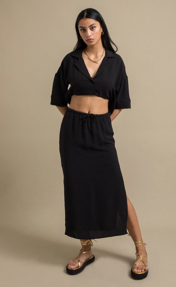 Drawcord Linen Look Skirt Black