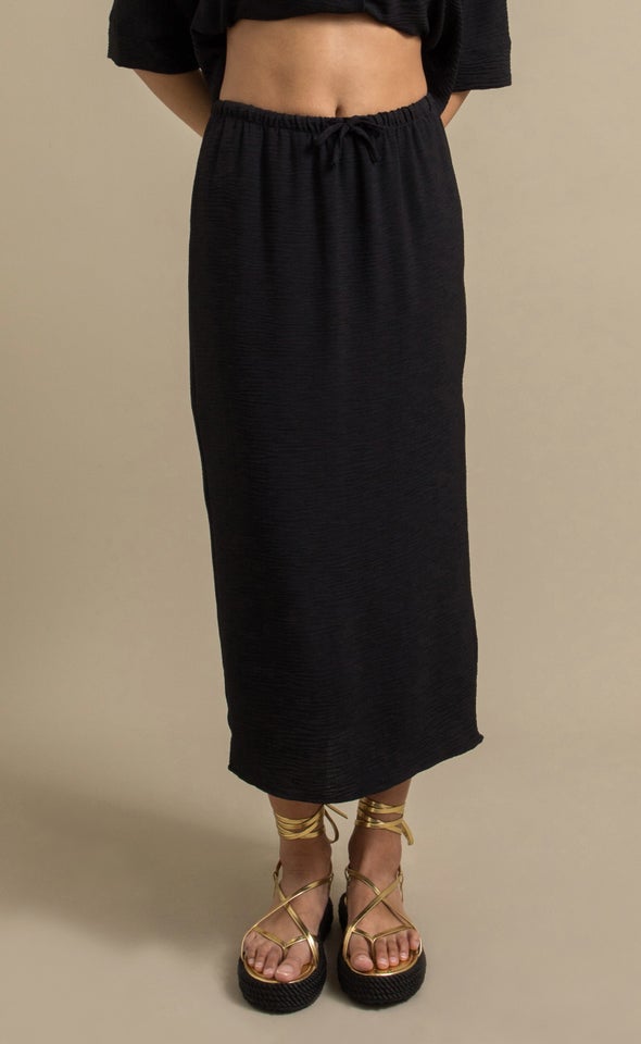 Drawcord Linen Look Skirt Black