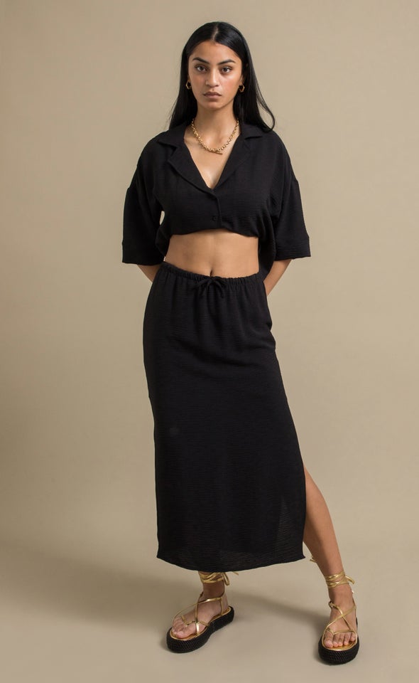 Drawcord Linen Look Skirt Black