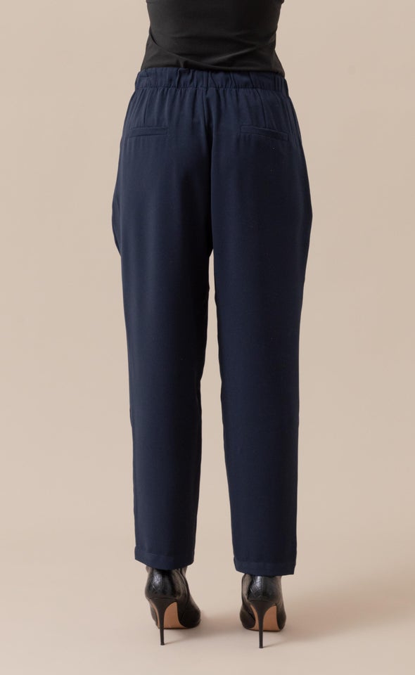 Elastic Waist Tapered Pant Navy