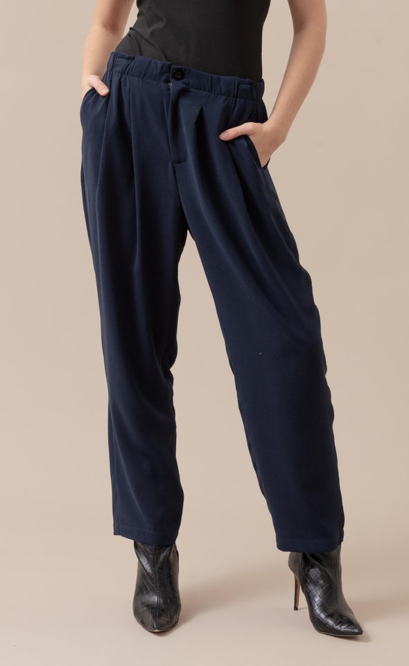 Elastic Waist Tapered Pant Navy